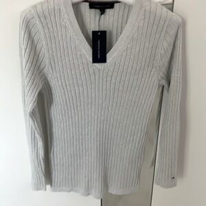 Authentic Tommy Hilfiger pullover v-neck, silver metallic, M, NEW